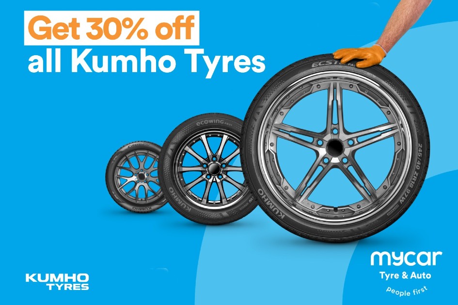 Get 30% off all Kumho Tyres at mycar Tyre & Auto