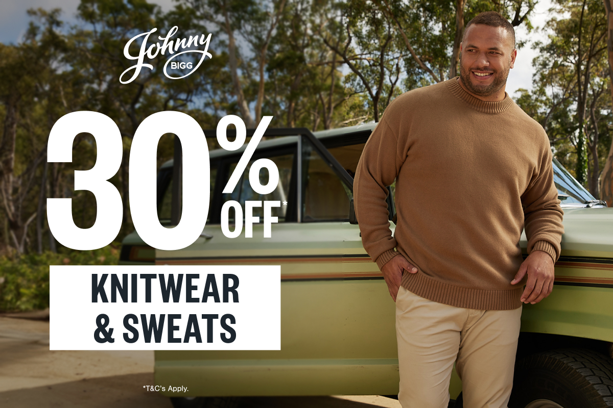 30% off knitwear, sweats and long tops at Johnny Bigg