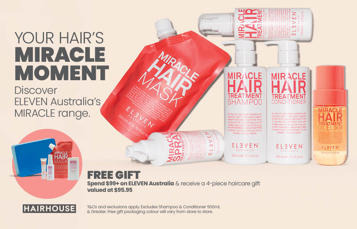 FREE 4-piece ELEVEN Haircare Gift valued at $95.95 when you spend $99 or more on ELEVEN Australia