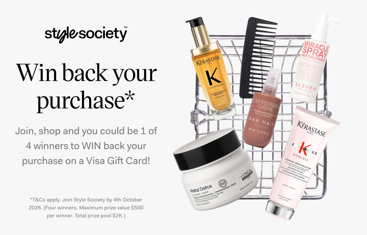 Join Style Society, shop and you could be 1 of 4 winners to WIN back your purchase on a Visa Gift Card!